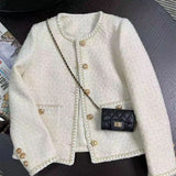 Spring And Autumn 2025 New Korean Version Of The White French Short Style Small Fragrant Temperament Coarse Flowers Coat Woman