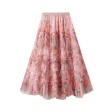 Beautiful Pink Nail Beaded Yarn Fairy Dress Half-Dress Dress Summer 2025 New Printed Yarn Skirt Pony Dress 8077