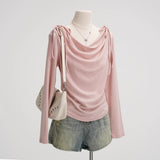 Pink Bow Pure Long-Sleeved T-Shirt Girl 2025 Spring New Collar Sweet Chic Thin Inside Coat