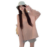 Sleeding Lazy Wind Loose V-Neck Long-Sleeved T-Shirt Girl Spring Thin Sunscreen Shirt Relaxation Feeling Bottom Top