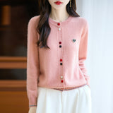100% Pure Wool 2026 Autumn And Winter New Lady Loose Collar Design Color Buckle Top Knitted Cardigan Jacket