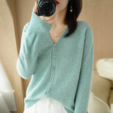 Wool Blended 2026 Autumn And Winter Women's New Loose V-Neck Solid Color Short Knitted Cardigan Jacket Sweater Spring