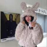 Cute Rabbit Ear Imitation Fur Short Hooded Plush Coat Women Winter Loose Plus Lazy Hairy Fur Coat