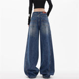 Vintage Casual Scimiter Jeans Women Trend New Design High-Rise Loose Loose Broad Leg Pants
