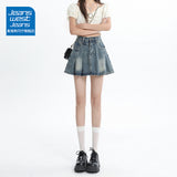 Vintage Blue Cowboy 100-Fold Short Skirt Girl Spring Summer Trend Set New Hot Girl Anti-Walking A Word Half-Body Skirt