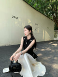 Korean Fashion Sleeveless Black Heavyweight Design Vest Top Female Summer Body Quality Waist Skirt Suit