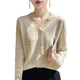 Wool Blending 2026 Autumn And Winter New Women's Clothing Lace Nails V Collar Short Solid Color Knitting Top Bottom