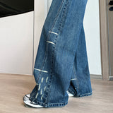 Vintage Ground Water Washing Denim Broad Leg Pants Women 2025 Autumn And Winter High-Waist Loose Thin Straight Trousers