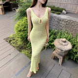 Salt-Wearing Knitted Sling Dress Women's Summer French Sexy Temperament To Close The Waist Hollow Seaside Holiday Dress