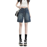 Vintage High-Waisted Denim Shorts Women Summer Small Loose Thin Trousers A Word Straight Five-Point Pants