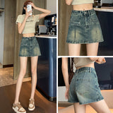 Fake Two Denim Skirt Summer Thin High-Waist A-Word Cover-Proof Small Trouser Skirt Babes Shorts