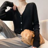Wool Blending 2026 Autumn And Winter Women's New Loose Loose Solid Color V-Neck Short Sweater Knitted Shirt Outside