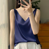 Silk Satin Double-Shoulder Sling Women's Vest 2026 Spring And Summer New Body Repair V Collar Short Temperament Inside The Top T-Shirt