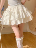 Summer White Ballet Half Dress Girl Lace Ponp-Girl Sweet Lace Girl Multi-Layered Folded Cake Skirt