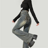 Vintage High-Rise Micro-Horn Jeans Women 2025 Autumn New Slim Slim Small Burst Horseshoe Trousers
