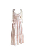 French Romantic Lace Spliced Pink Sling Dress Woman 2025 Summer New Sunscreen Cardigan Two Sets