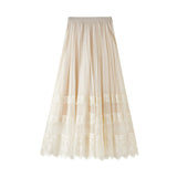 Half-Body Skirt 2025 Spring Korean Version Of The New High-Waisted Lace Splicing Mesh Dress Female Hundred Folded Skirt A-Word Long Dress 8585