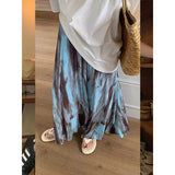Vintage Tie-Dye Dress Women's Spring And Summer Holiday Wind High Waist Thin A Skirt Hanging Long Skirt Small Big Swing Skirt