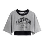 Vintage Trend Letter Print Two Sets Of Short-Sleeved T-Shirts Spice Girls Jazz Dance Loose Outer Wear Burqa Woman