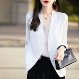Silk Satin Small Suit Women's Summer Thin Solid Seven-Sleeve Tops Fashion Casual Outside With A Suit Of Clothes