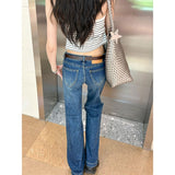 Deep Blue Low-Waisted Micro-Horn Jeans Women 2025 Autumn New No-Legs Elastic Horn Trousers