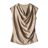 Silk Satin 2026 Spring And Summer New Short Female Style Swinging Silky Temperament T-Shirt Simple Short-Sleeved Top