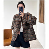 Curry Light Luxury Stripes Gradually Change Small Fragrant Wind Coat Women's Autumn 2025 New Atmosphere Chic Top