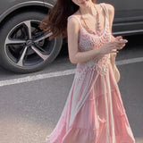 Two Sets Of Women's High-End Pink Gentle Sling Dress Women's Summer New Holiday Wind Seaside Hoodie
