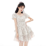 Pure Sweet And Spicy Wind Bow Dress Summer Small Fluffy Dress Female Design Feel Chic Waist Princess Dress