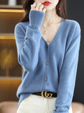 Wool Blended 2026 Autumn And Winter Women's New Loose V-Neck Solid-Color Short Top Knitted Cardigan Sweater Coat