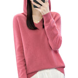 Line Ready-On-Line Ready-Clothing 100% Pure Wool 2026 Autumn And Winter New Women's V-Neck Hooded Hoodie Short Needle Sweater
