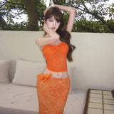 Island Holiday Feng Tidive Hottie Suit Female Pure Dopamine Orange Bra Coat With Hip Half-Dress