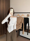 One-Word Shoulder Design Feeling With Irregular Long-Sleeved T-Shirt Women's Autumn Collarbone Sexy Bottoming Shirt Pure Desire Top