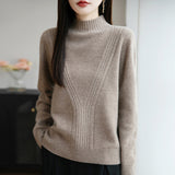 A Line Of Ready-Clothed Wool Blended 2026 Autumn And Winter New Women Loose Semi-High Collar Pure Color Twisted Flowers Inside The Bottom Knitting Shirt