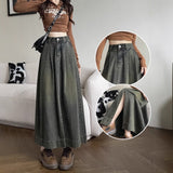 Cement Ash Fork Cowboy Dress Girl Autumn Winter High-Waisted A Word Shading Pear Shape Medium Long Skirt