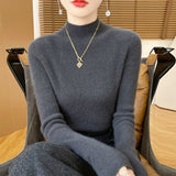 Wool Blended 2026 Autumn And Winter New Women's First-Line Ready-Up Seamless Half-High-Neck Short-Dressed Knitted Bottom Shirt