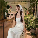 Gentle Style Suit Women's Summer Sweet Spicy Lace Sling Vest Super Fairy Long Dress White Dress Two-Piece