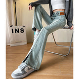 Horn Trousers Women In The Spring And Autumn Of 2025 New High-Rise Slim Slim Thin Small Horn Open Fork Buckle Jeans