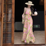 Thailand's Yunnan Xishuangbanna Holiday Style Print Hanging Neck Hanging Dress Women's Island Beach To Take Pictures Of Long Skirts