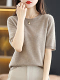 Wool Blended 2026 Autumn And Winter Women's New Loose Round-Neck Short-Case Small Design Short-Sleeved Top Knitwear Shirt