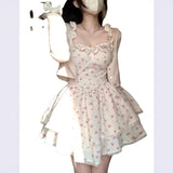 French Milk Breed Flowers Hanging Dress Women's Early Spring And Summer High-End Short Dress Chic To Receive Waist Milk Sweet Dress Gentle