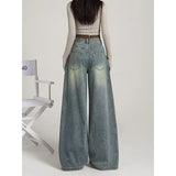 Vintage Old Jeans Women Spring And Autumn Large-Size Pear-Shaped Figure Hanging High-Rise Loose Thin Leg Pants