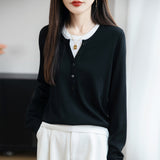 Wool Blending 2026 Autumn And Winter New Women Loose Round Collar And Fake Two-Piece Coat On The Bottom Of The Knitting Shirt