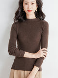 Fine-Woven Wool 2026 Autumn And Winter New Lady Body Half-High-Neck Solid Color Jersey Sweater
