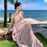 French Sling Skirt Super Fairy Holiday Wearing Skirt Beach Side-Dew Dress Pink High-End Dress Dress Dress Dress Woman