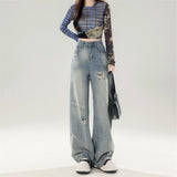 Nostalgic Retro Worn Broad-Legged Jeans Women's Trend New High-Waist Loose-Hanging Mop Trousers