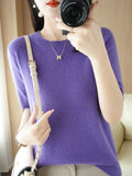 Wool Blended 2026 Autumn And Winter Women's New Loose Round-Neck Short-Case Small Design Short-Sleeved Top Knitwear Shirt