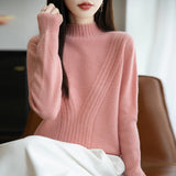 A Line Of Ready-Clothed Wool Blended 2026 Autumn And Winter New Women Loose Semi-High Collar Pure Color Twisted Flowers Inside The Bottom Knitting Shirt