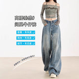 Light Blue Broad-Legged Jeans Women's 2025 Summer New Loose Display Thin Lazy Straight Tube Drag Pants