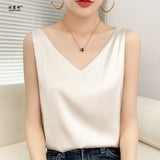 Silk Satin Double-Sedged Women's Vest 2026 Spring And Summer New Self-Repair V-Neck Short Temperament On The Top